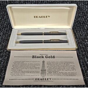 Vtg 80s Bradley Black Gold Pen & Pencil Set w Original Case Black Gold for Denso
